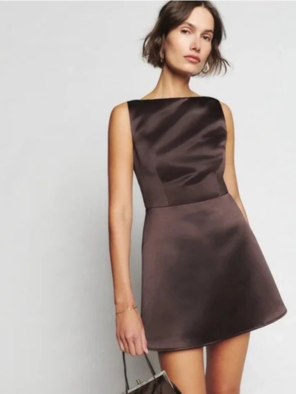 Reformation Zenni Satin Mini Dress A-Line Lined in Brown size 6